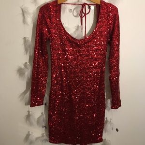 Red sequin evening dress